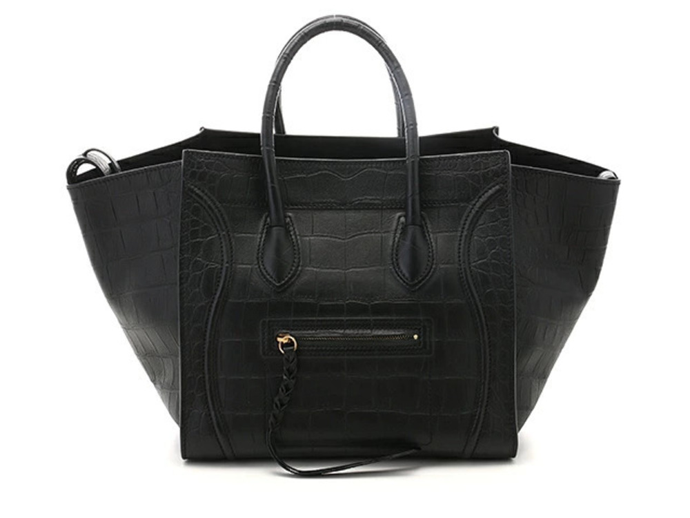Celine Luggage Tote Phantom Handbag Calfskin Embossed Black